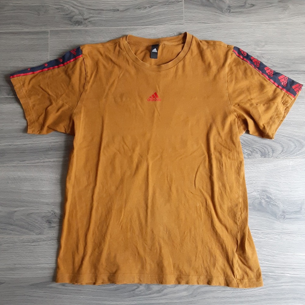 Adidas Men's Brandlove Bronze Strata T-Shirt Spell Out Sleeves Size L